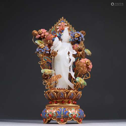 Suet white jade lotus guanyin stands resembleSpecification: ...