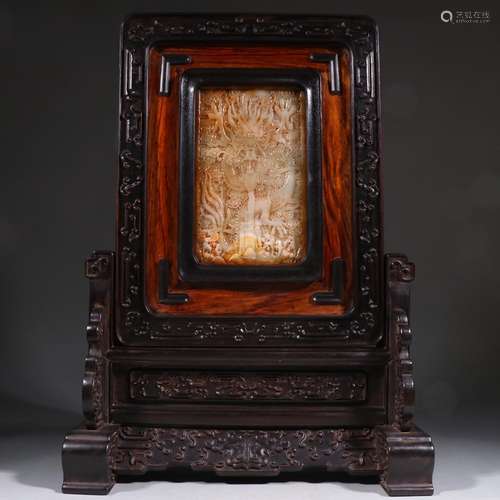 Rosewood embed shou stone carving dragon plaqueSpecification...