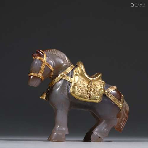 Old agate silvering gold horseSpecification: 10 cm long 13 c...