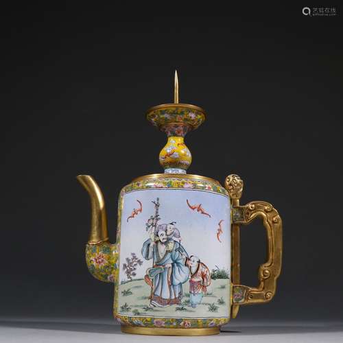 Figure GaiHu gold painted enamel "ShouXian wong"Sp...