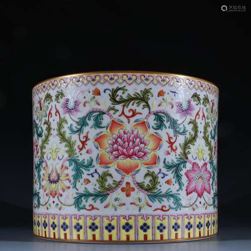 "Four pen container, enamel decorated with a silver spo...