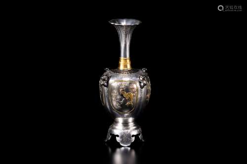 银制芝山花瓶 (刻印900)