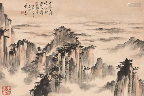 1906～2001 申石伽 松山云起 水墨纸本 原裱镜片