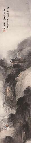 1845～1916 吴石僊 溪山观瀑图 设色纸本 原裱立轴