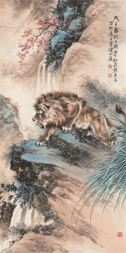 1884～1961 熊松泉 雄狮图 设色纸本 立轴