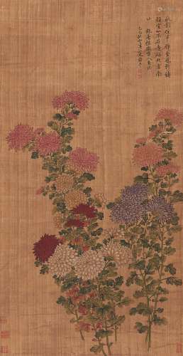 1633～1690 恽寿平 秋菊图 设色绢本 立轴