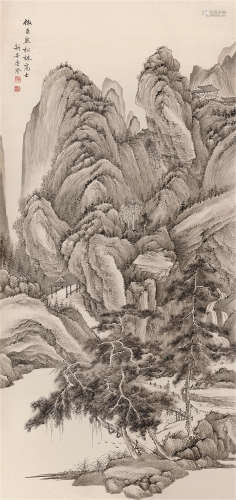 1919～1986 唐澄 松林高士图 水墨纸本 原裱立轴