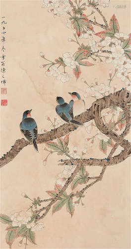 1896～1962 陈之佛 鸟语花香 设色纸本 原裱立轴