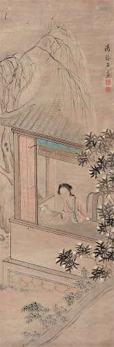 1804～1874 汤䘵名 仕女图 设色纸本 立轴
