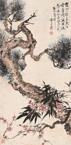 1886～1963 蒋通夫 三清图 设色纸本 屏轴