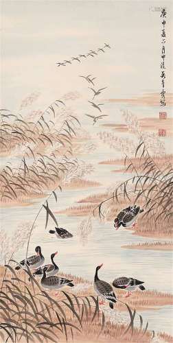 1910～2008 吴青霞 芦雁图 设色纸本 立轴
