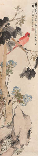 1826～1900 朱梦庐 鹦鹉话斜阳 设色纸本 立轴