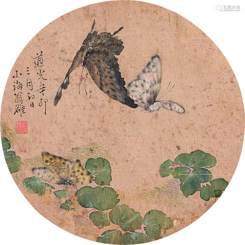 1790～1849 翁小海 蝶恋花 设色绢本 团扇