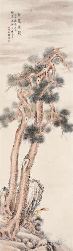 1866～1937 屈兆麟 松寿延龄 设色纸本 立轴