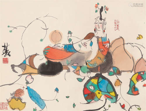 1939～2014 张桂铭 写意人物 设色纸本 立轴