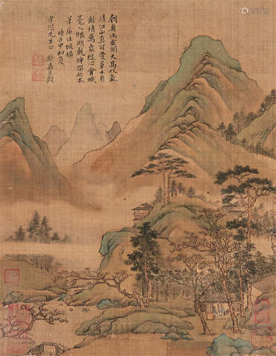 1686～1779 蔡嘉 青绿山水 设色绢本 旧裱镜片