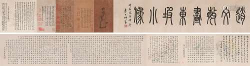 1254～1322 赵孟頫 画东坡小像长卷 旧裱手卷 水墨纸本 水墨绢本