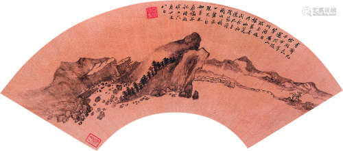 1673～1752后 唐岱 山川纪游图 水墨红金 镜框