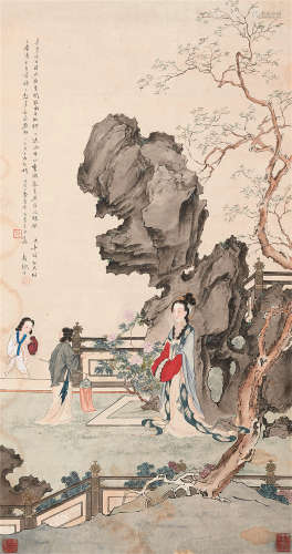 1885～1950 寿石工 仕女图 设色纸本 原裱镜片