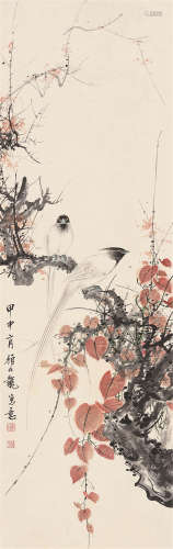 1898～1955 颜伯龙 红叶小鸟 设色纸本 立轴