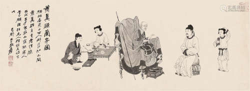 1899～1983 张大千 萧翼赚兰亭图 水墨纸本 镜片