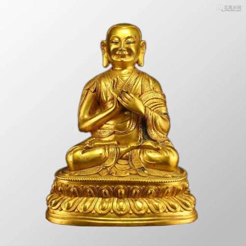 Superb Vintage Gilt Gold Bronze Buddhism Buddha Statue