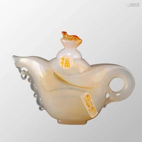 Natural Agate Fortune Mouse Teapot w Certificate