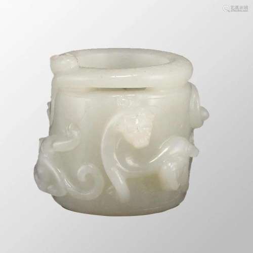 Superb Chinese Qing Dynasty Hetian Jade High Relief Chi Drag...