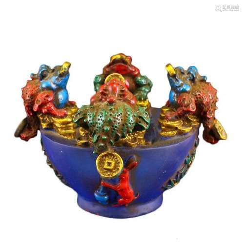 Chinese Gilt Gold Peking Glass Fortune Toad Brush Washer