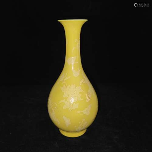 , single glazed yellow glaze embossment dragon vase, but onl...