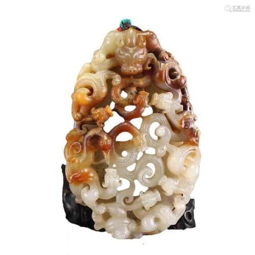 Openwork Superb Chinese Qing Dynasty Hetian Jade Chi Dragons...