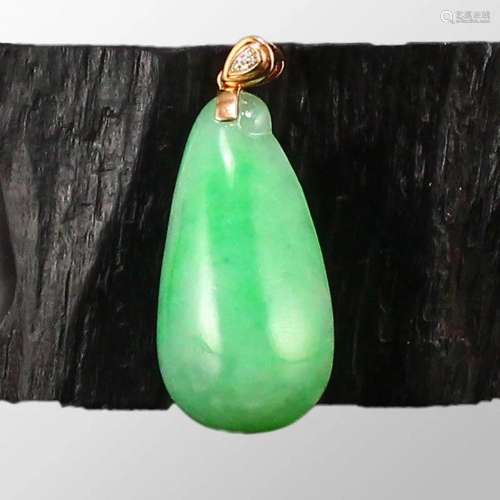 Superb 18k Gold Inlay Natural Jadeite Lucky Pendant w Certif...