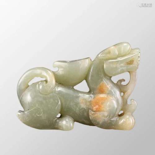 Vintage Chinese Hetian Jade Fortune Beast Statue