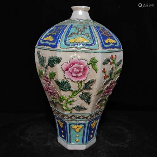 Eight Fang Mei bottle, anaglyph pastel four seasons flower, ...