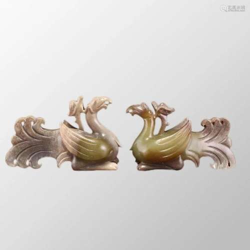 A Pair Superb Vintage Chinese Hetian Jade Phoenix Statues