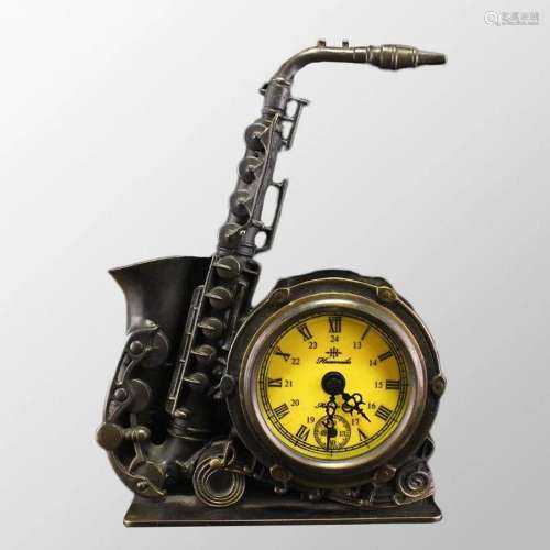 Vintage Bronze Musical Instruments Shape Clock
