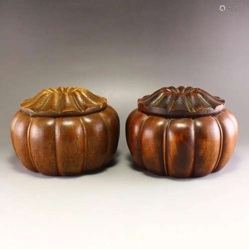 A Pair Chinese Hainan Huanghuali Wood Weiqi Pots