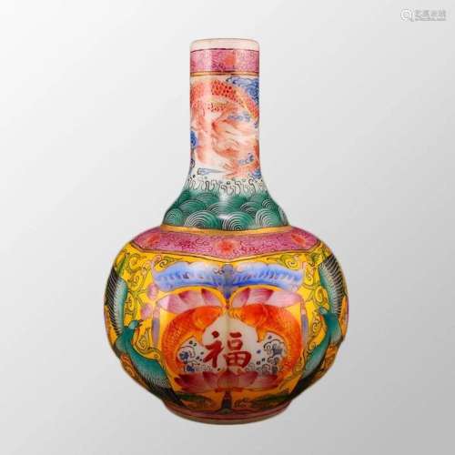 Chinese Famille Rose Peking Glass Dragon & Fish Design V...