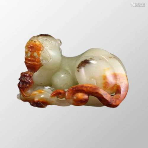 Chinese Hetian Jade Double Beast Pendant