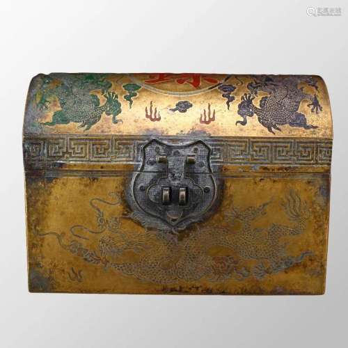 Vintage Chinese Bronze Clouds Dragon Design Box