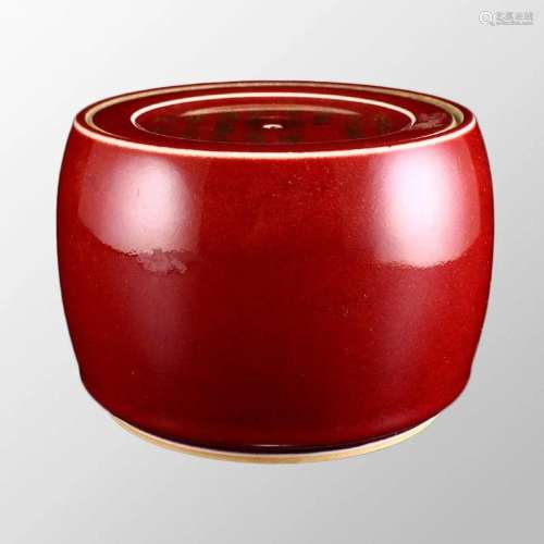 Chinese Red Glaze Porcelain Pot W Lid
