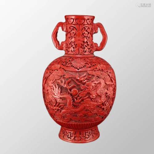 Vintage Chinese Red Lacquerware Dragon & Fireball Design...