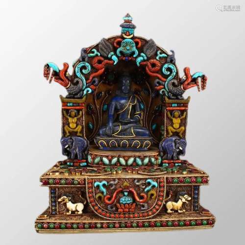 TiTibetan Buddhism Lapis Lazuli Sakyamuni Buddha Statue With...