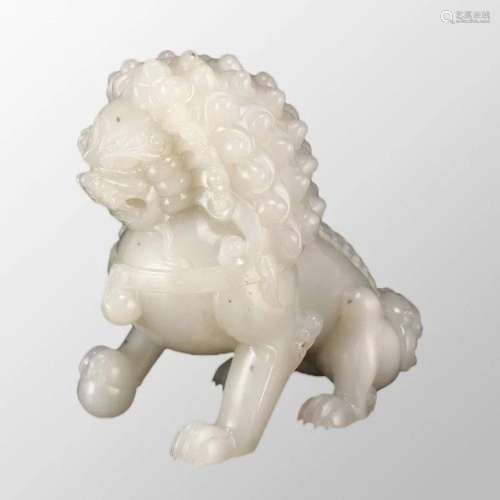 Superb Chinese White Hetian Jade Lucky Lion Statue