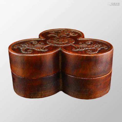 Vintage Zitan Wood Flower Design Thumb Ring Box
