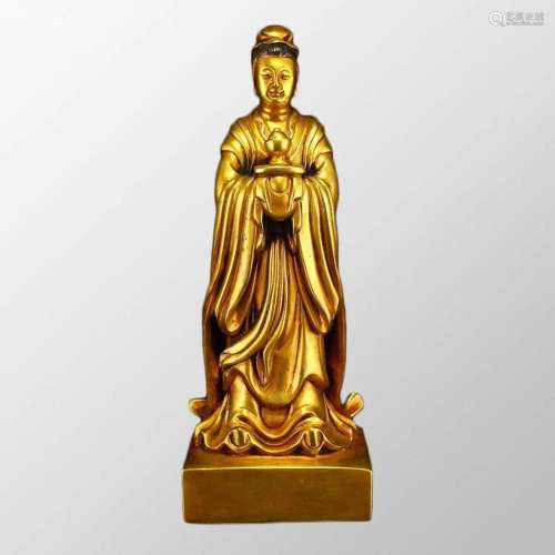 Superb Vintage Chinese Gilt Gold Bronze Sage Statue