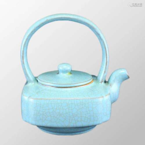 Chinese Ru Kiln Porcelain Handle Teapot
