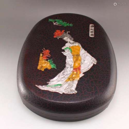 Vintage Chinese Poetic Prose Duan Inkstone With Lacquerware ...