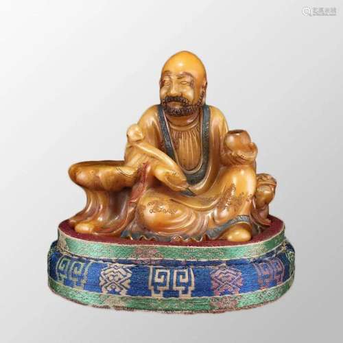 Vintage Chinese Tianhuang Stone Buddhism Arhat Statue w Box