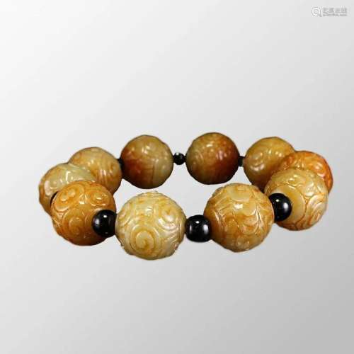 20mm Vintage Chinese Hetian Jade Beads Bracelet